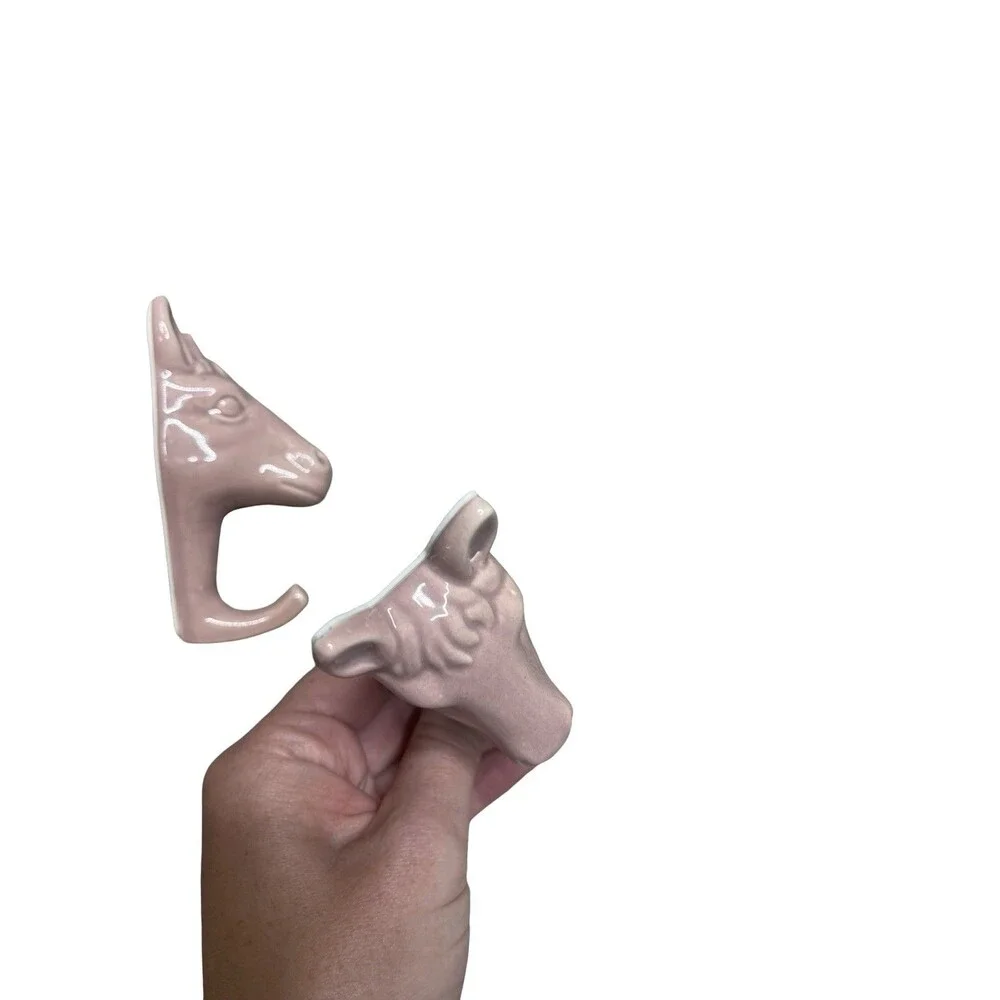 Set Of Three Horse Head Pink Wall Hooks
